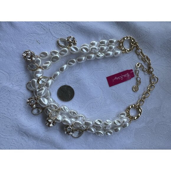 Lilly Pulitzer Goldtone Charm Layered Pearls Statement Necklace NEW - Picture 10 of 13